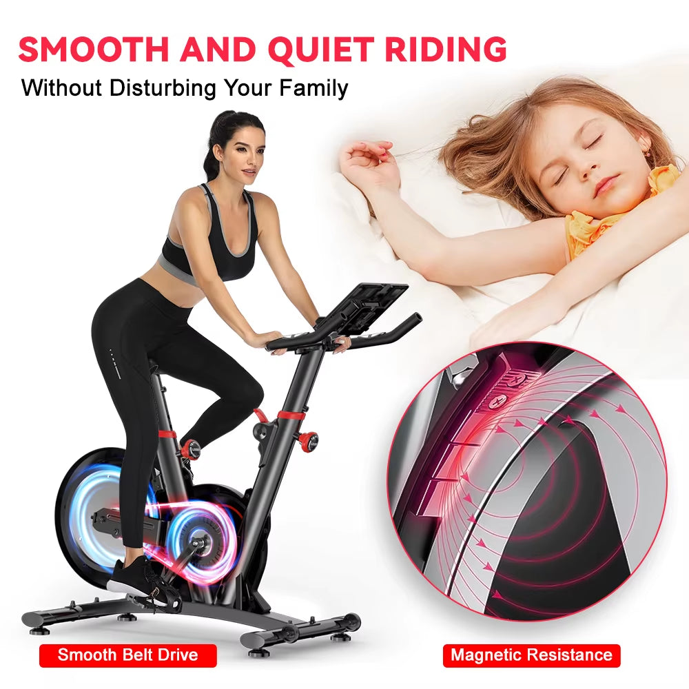Magnetic Control Exercise Bike Large Tablet Holder Comfortable Seat Indoor Cycling Bike for Home Cardio Fitness Stationary Bike