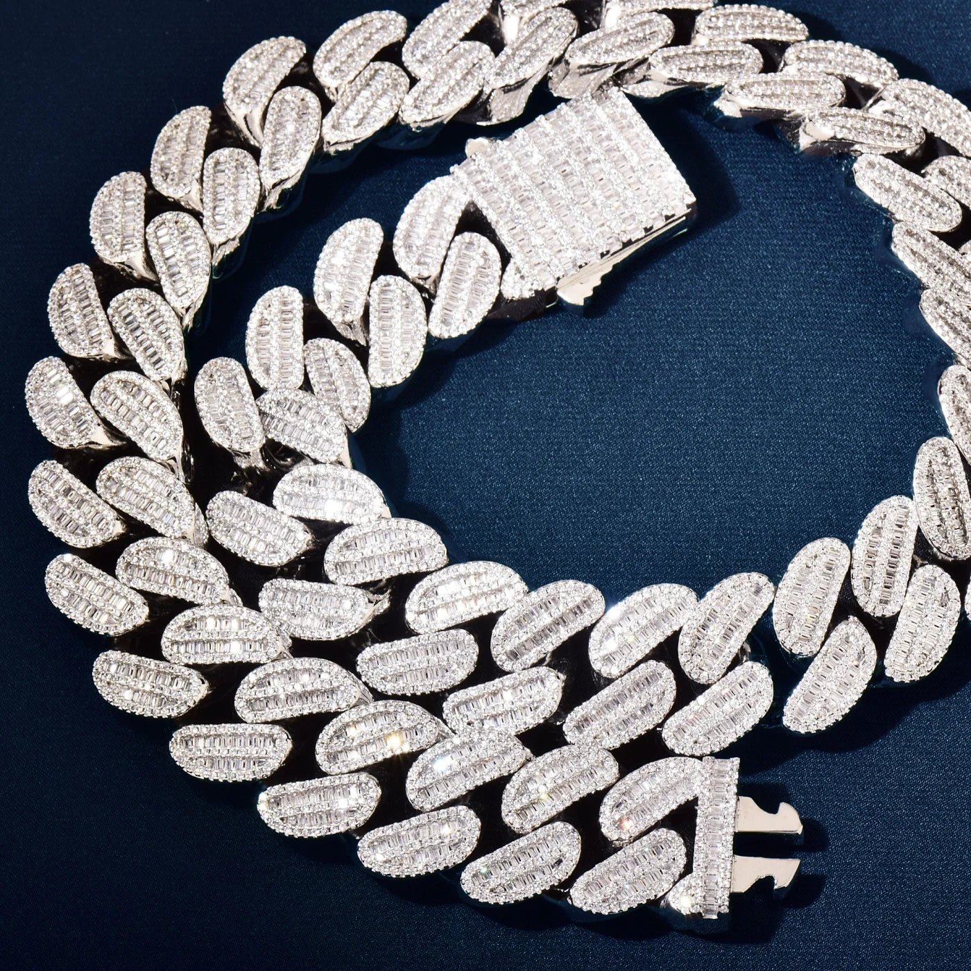 CUC NEW Men Baguette HipHop Necklace 21mm Big Gold Color Cuban Chain Iced Out Zirconia Miami Link Fashion Rock Rapper Jewelry