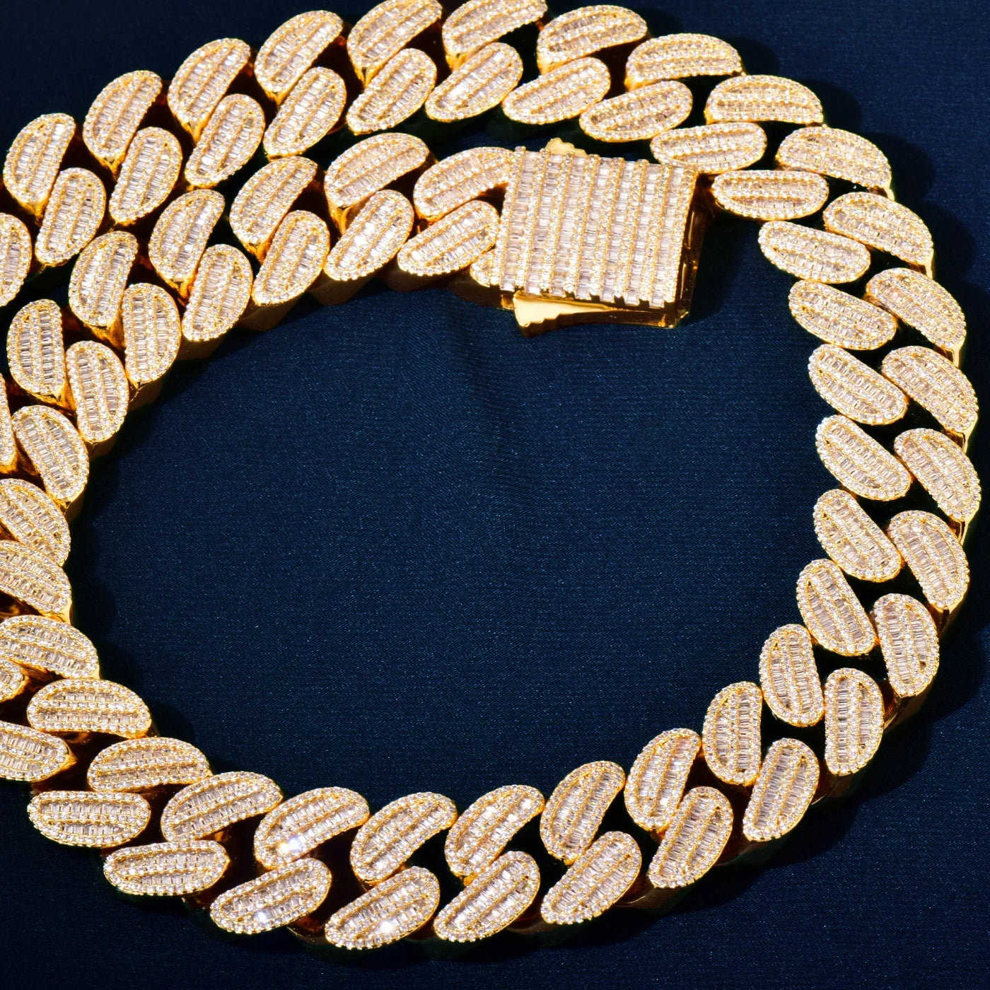 CUC NEW Men Baguette HipHop Necklace 21mm Big Gold Color Cuban Chain Iced Out Zirconia Miami Link Fashion Rock Rapper Jewelry
