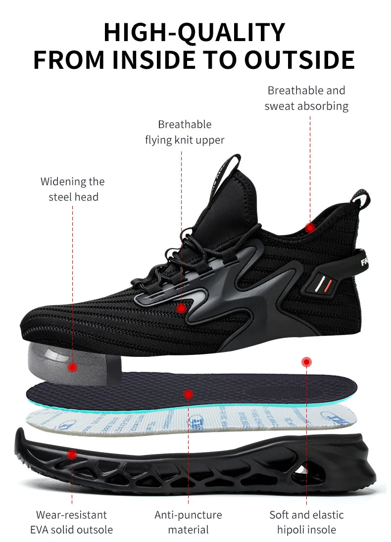 Security Boots for Men Work Sneakers Women Boots Breathable Steel Toe Shoes Safety Puncture-Proof Men Indestructible Boots
