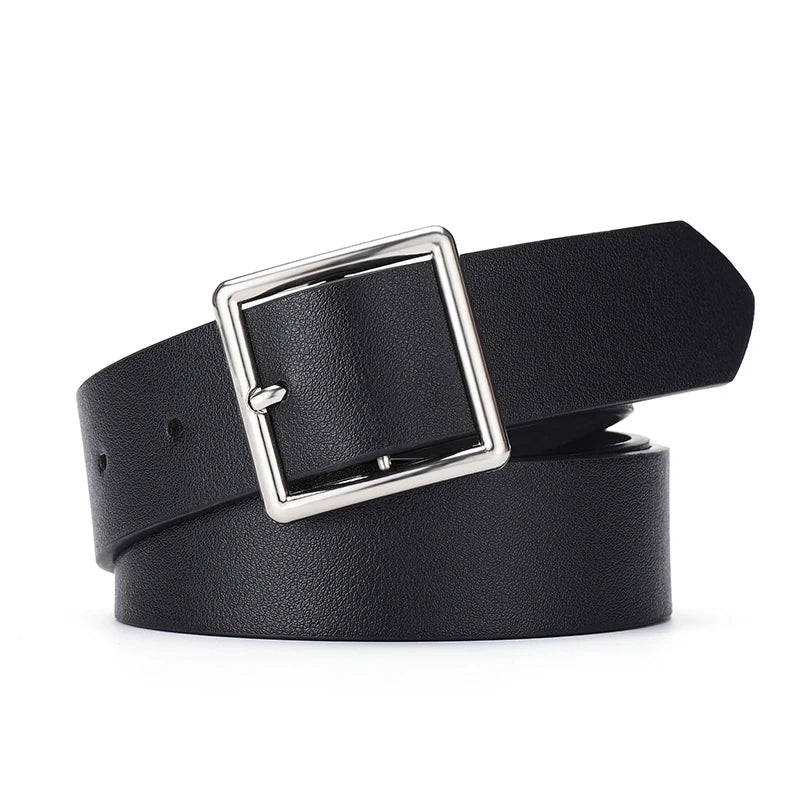 2023 Women'S Belt Soft Pu Leather Belt Square Buckle Pin Buckle Jeans Black Belt Chic Luxury Brand Fancy Vintage Strap Female