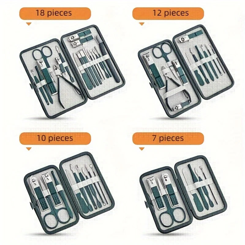 Professional 6-18 Piece Nail Care Kit Stainless Steel Manicure & Pedicure Set with Travel Case for On-the-Go Grooming