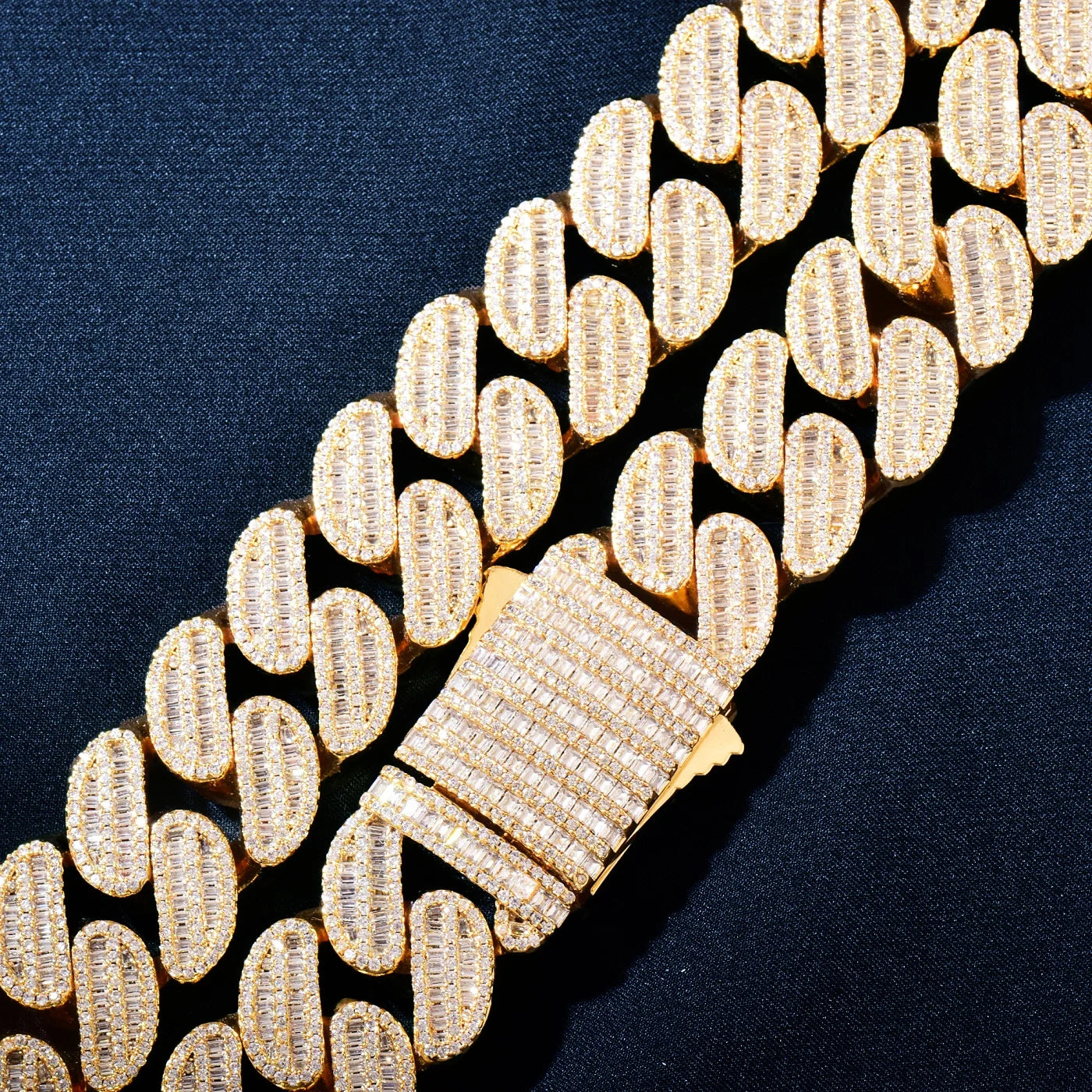 CUC NEW Men Baguette HipHop Necklace 21mm Big Gold Color Cuban Chain Iced Out Zirconia Miami Link Fashion Rock Rapper Jewelry