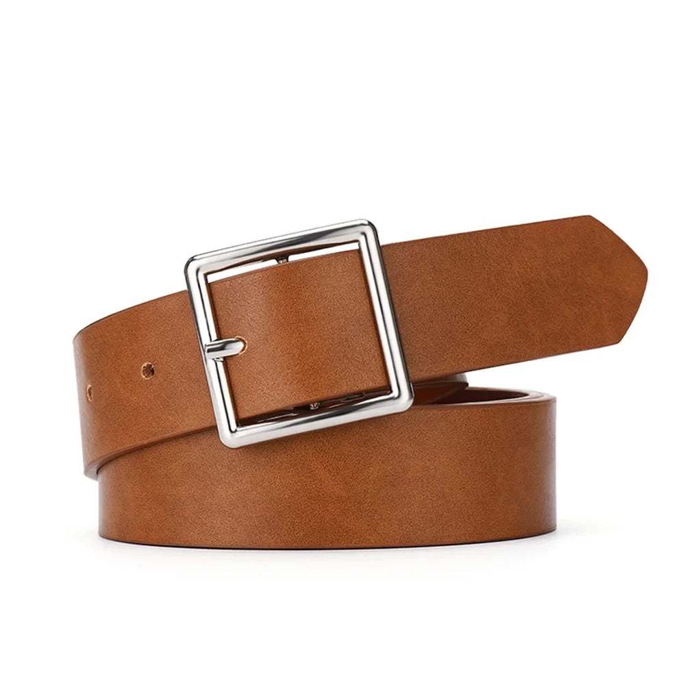 2023 Women'S Belt Soft Pu Leather Belt Square Buckle Pin Buckle Jeans Black Belt Chic Luxury Brand Fancy Vintage Strap Female