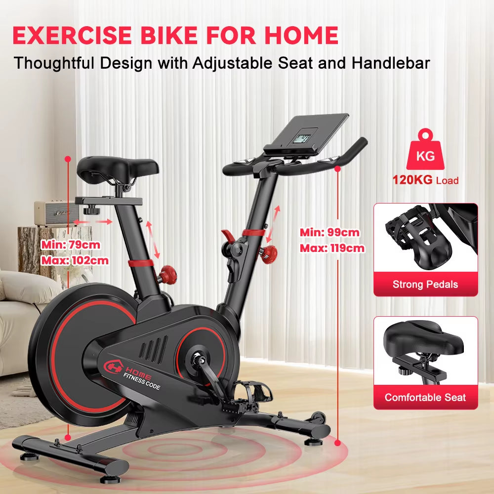Magnetic Control Exercise Bike Large Tablet Holder Comfortable Seat Indoor Cycling Bike for Home Cardio Fitness Stationary Bike
