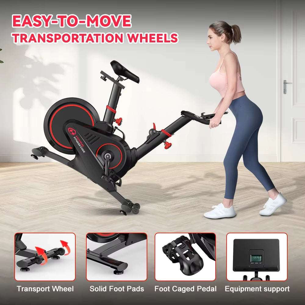 Magnetic Control Exercise Bike Large Tablet Holder Comfortable Seat Indoor Cycling Bike for Home Cardio Fitness Stationary Bike