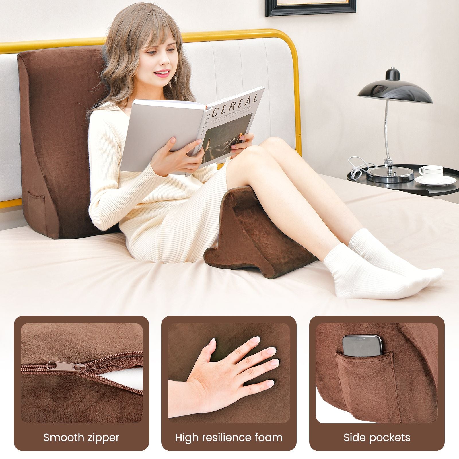 Wedge Pillow Set with Tablet Pillow Stand and Sidepockets