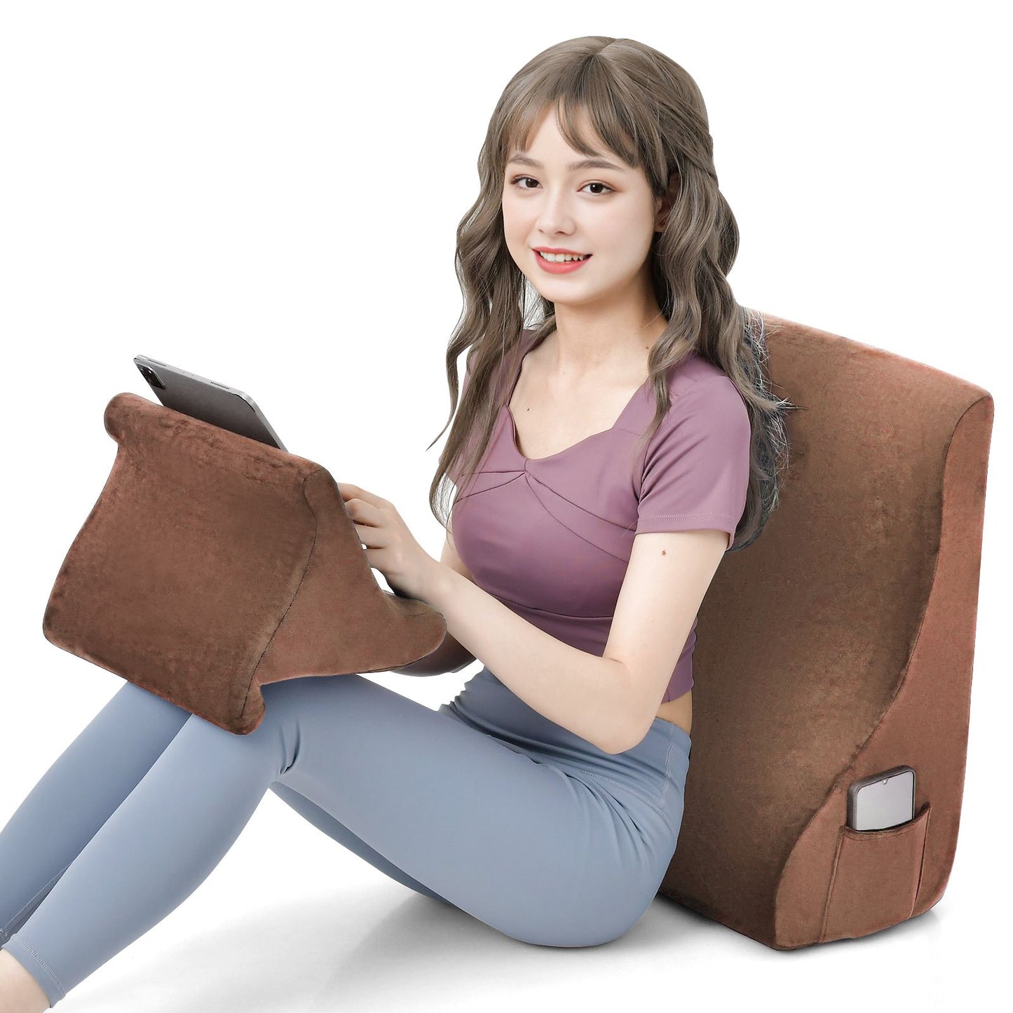 Wedge Pillow Set with Tablet Pillow Stand and Sidepockets