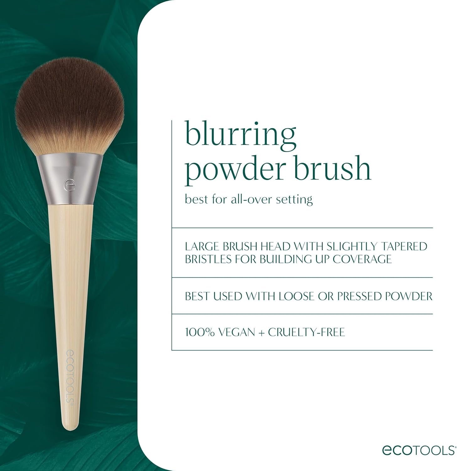 Blurring Powder Makeup Brush, for Loose & Pressed Powder, Large Makeup Brush for All-Over Application, Fluffy, Synthetic Bristles, Eco Friendly, Cruelty-Free, & Vegan, 1 Count