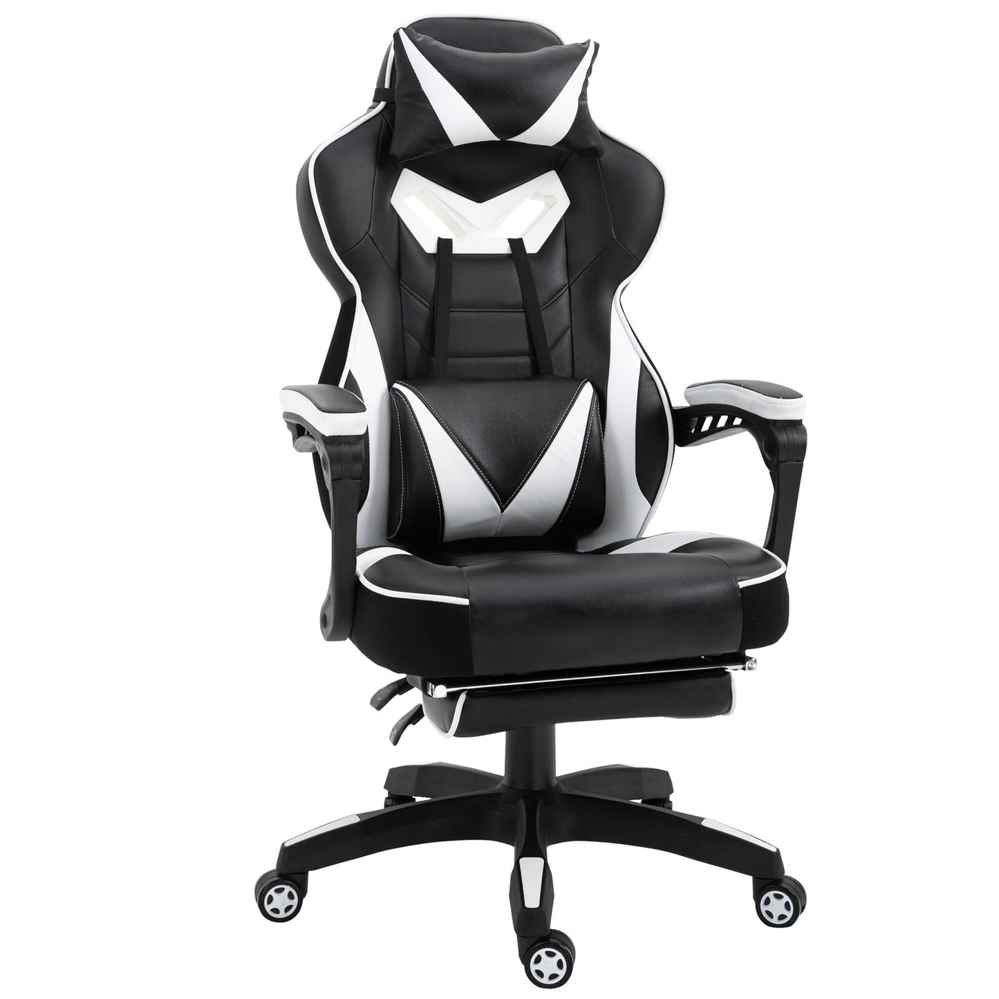 Vinsetto Gaming Chair Ergonomic Reclining Manual Footrest Wheels Stylish White