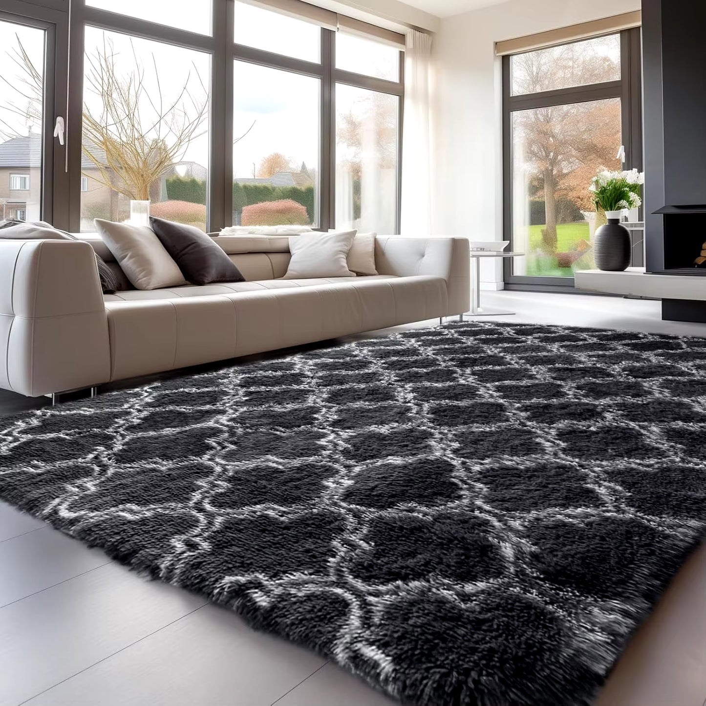 Rugs Living Room 200X300Cm Area Rugs for Bedroom, Washable anti Slip Extra Large Shaggy Soft Rug Fluffy Carpets Mat