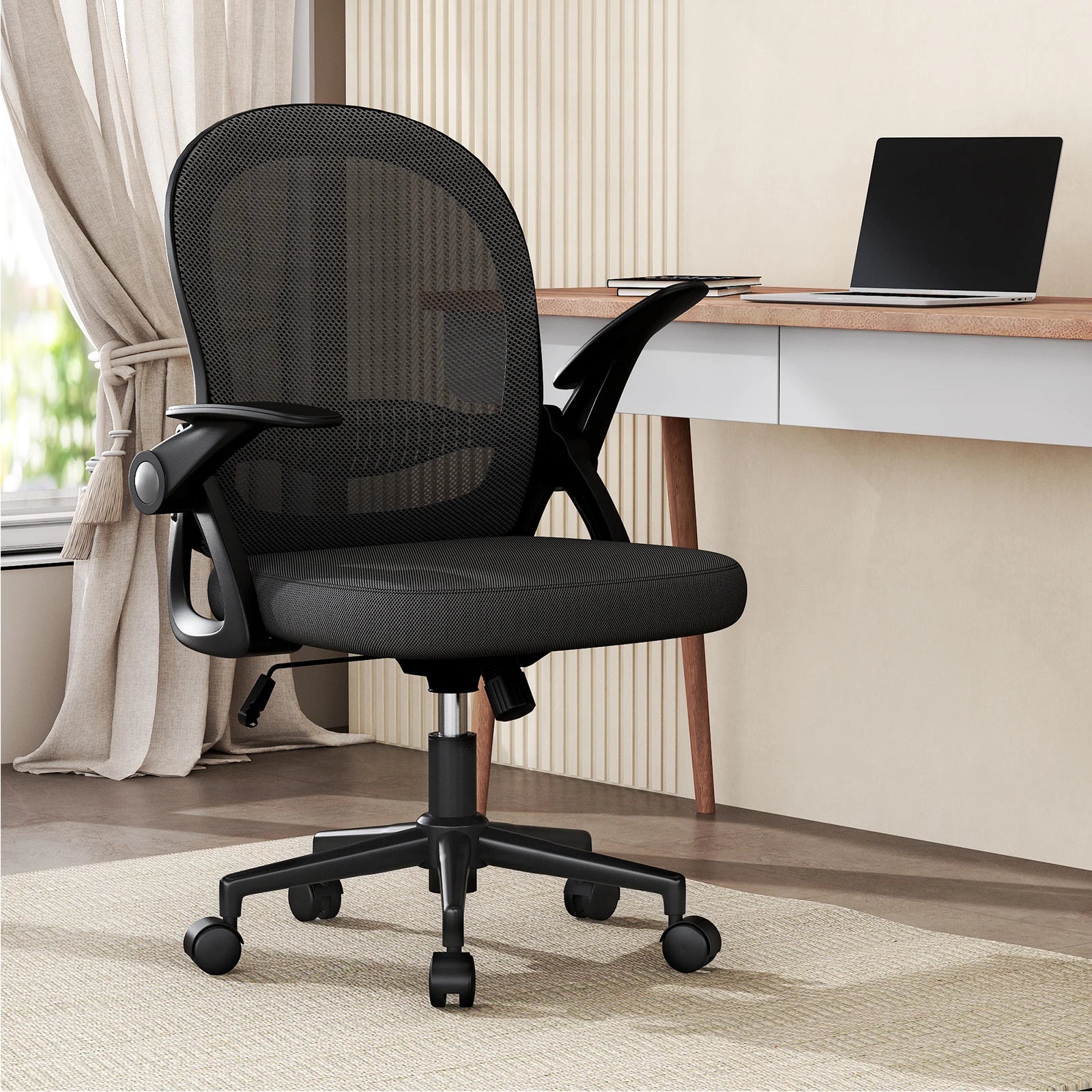 Home Office Chair Ergonomic Desk Chair Swivel Computer Chair Mid-Back Mesh Chair with Flip-Up Armrests Lumbar Support for Home