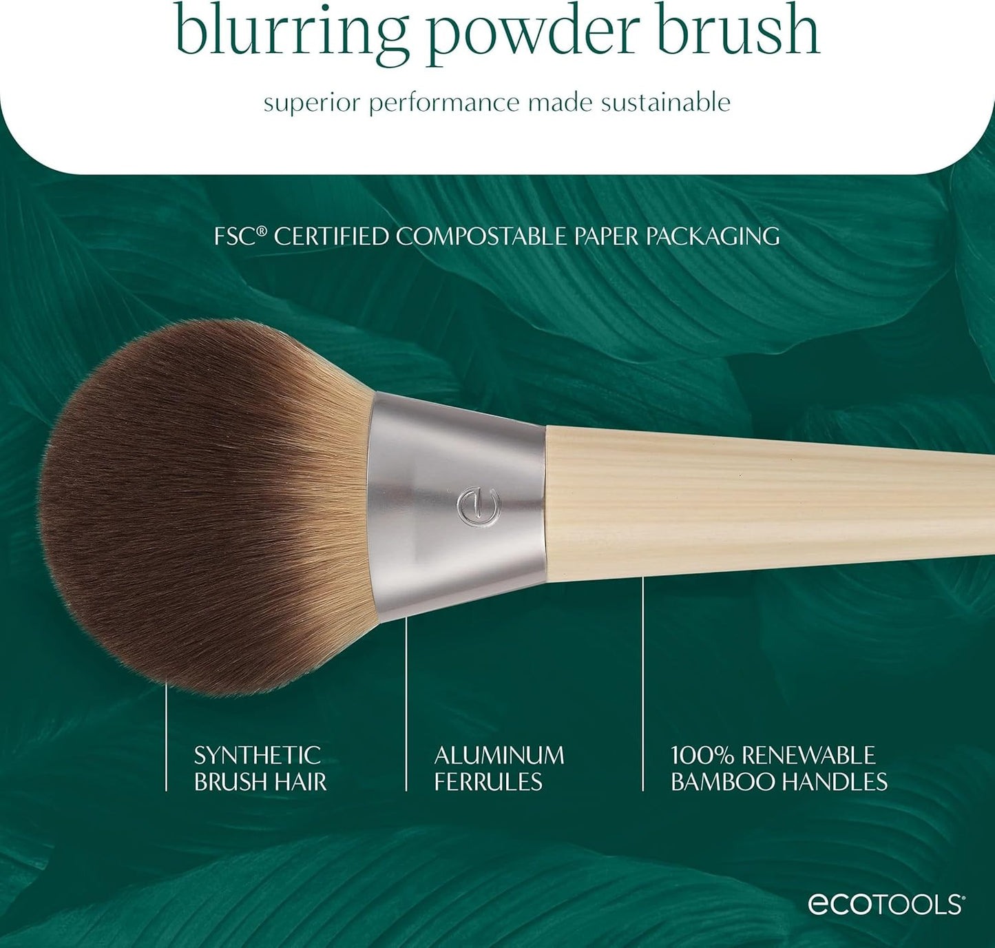 Blurring Powder Makeup Brush, for Loose & Pressed Powder, Large Makeup Brush for All-Over Application, Fluffy, Synthetic Bristles, Eco Friendly, Cruelty-Free, & Vegan, 1 Count