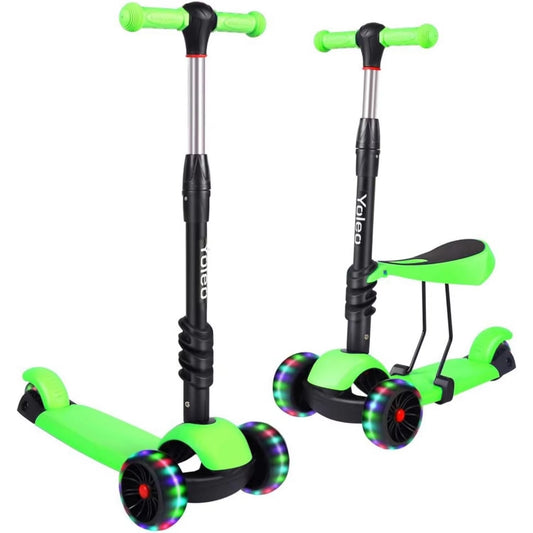 Kids Three Wheel Kick Scooter, LED Flashing Wheels, Height Adjustable, 3-In-1 Lightweight Children'S Scooter for Aged 2-8