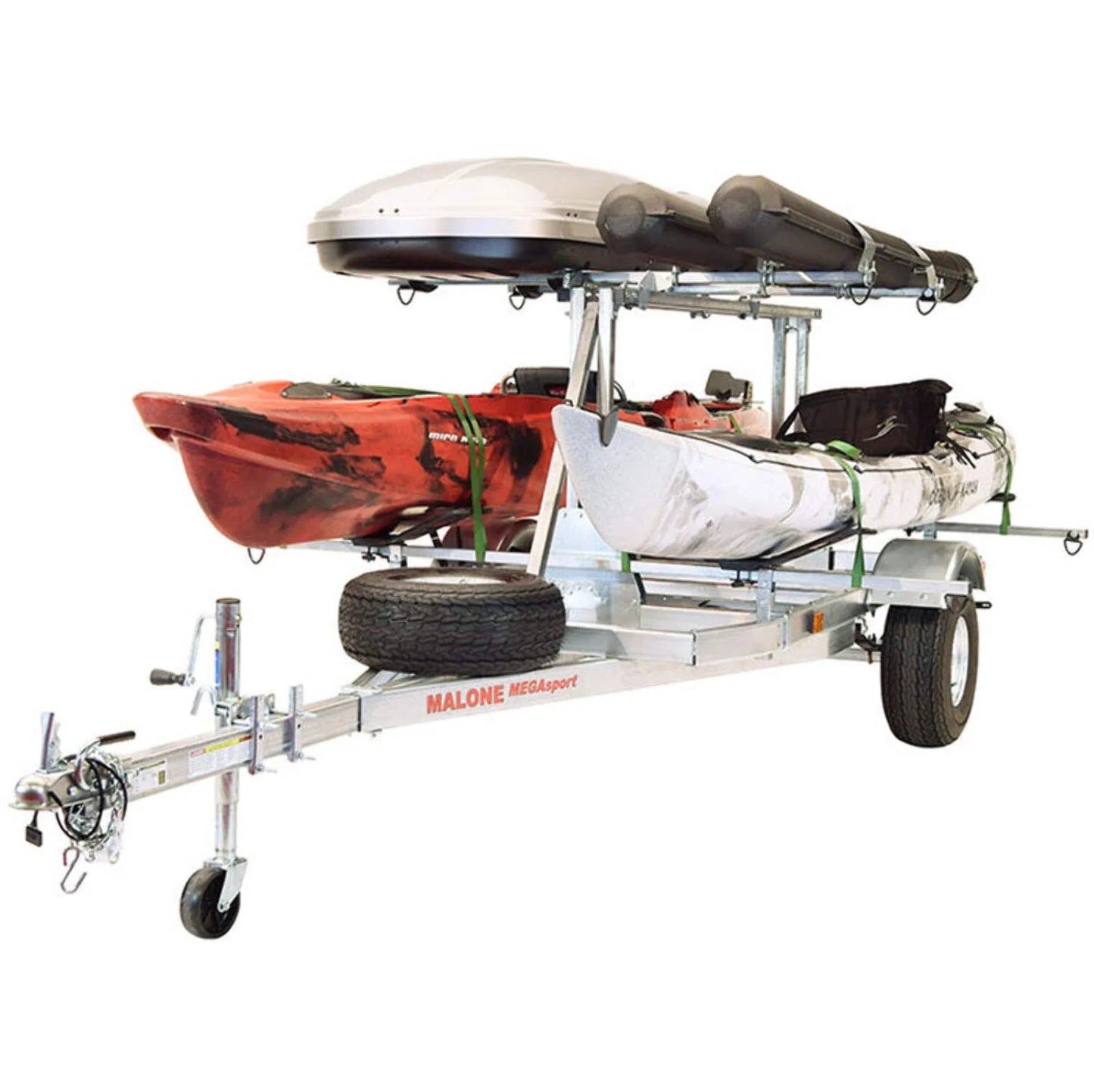 Malone Megasport Low Bed Trailer Package(Tier, Spare, 2 Sets Megawings, Cargo Box, 2 Rod Tubes)