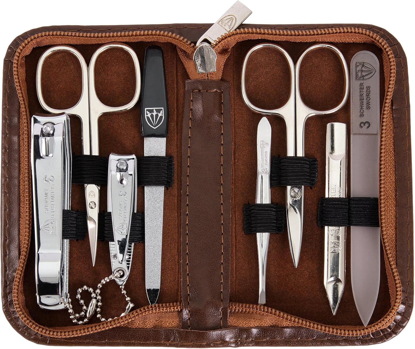 - Brand Quality 8 Piece Manicure Pedicure Grooming Kit Set for Professional Finger & Toe Nail Care Scissors Clipper Fashion Leather Case in Gift Box, Made by 3 Swords (6660)