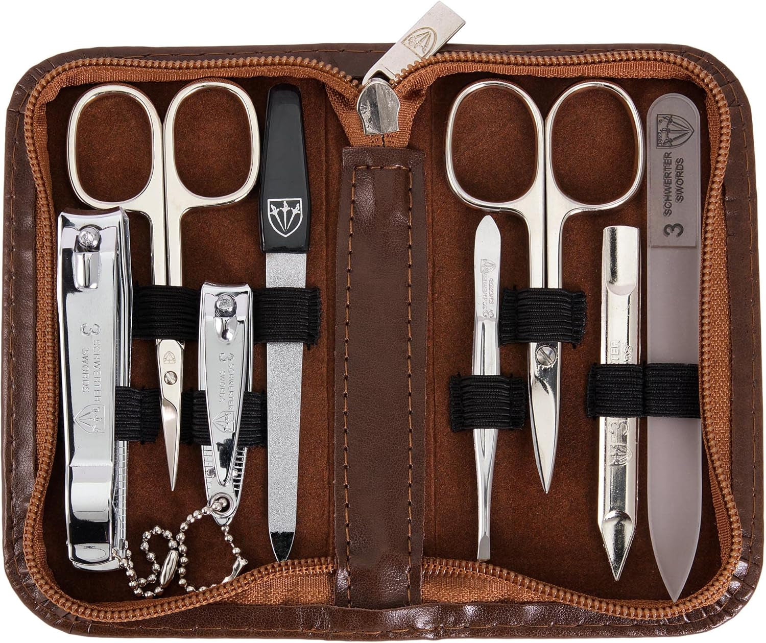 - Brand Quality 8 Piece Manicure Pedicure Grooming Kit Set for Professional Finger & Toe Nail Care Scissors Clipper Fashion Leather Case in Gift Box, Made by 3 Swords (6660)