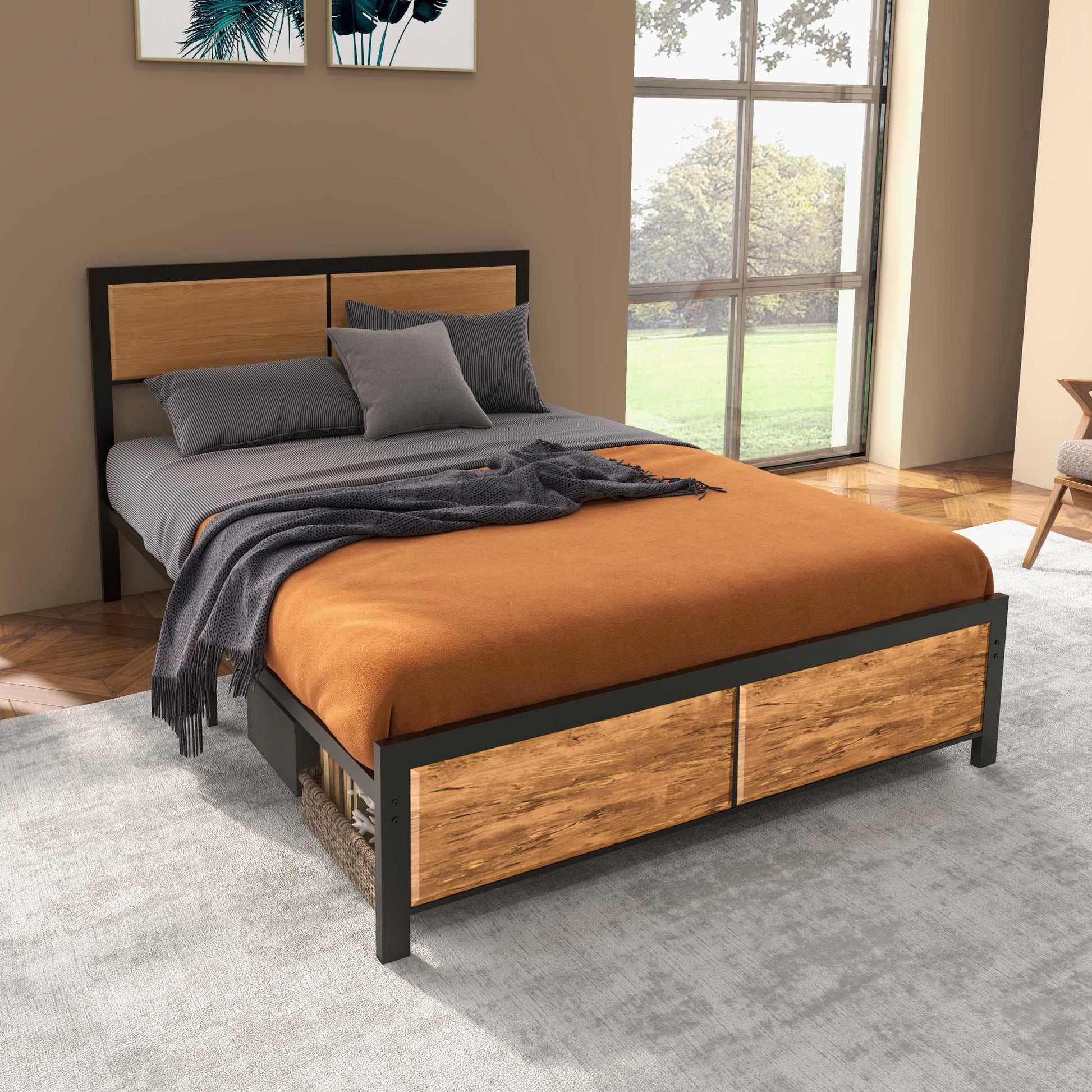 Bed Frame with Footboard and under Bed Storage Brown