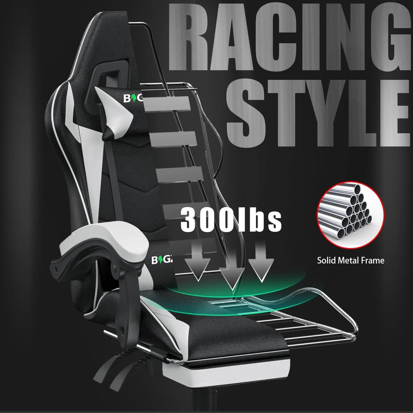 Gaming Chair with Footrest Gamer Chairs Ergonomic with Lumbar Cushion Headrest Gaming Chair Height Adjustable Computer Chair