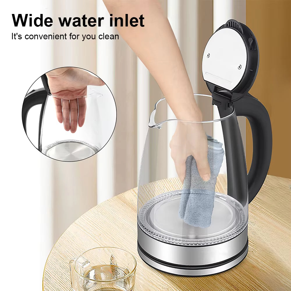 220V 1.8L Electric Kettle Glass Tea Kettle 1500-1800W Water Boiler Home Kitchen Water Heater,Dry Boiling Protection