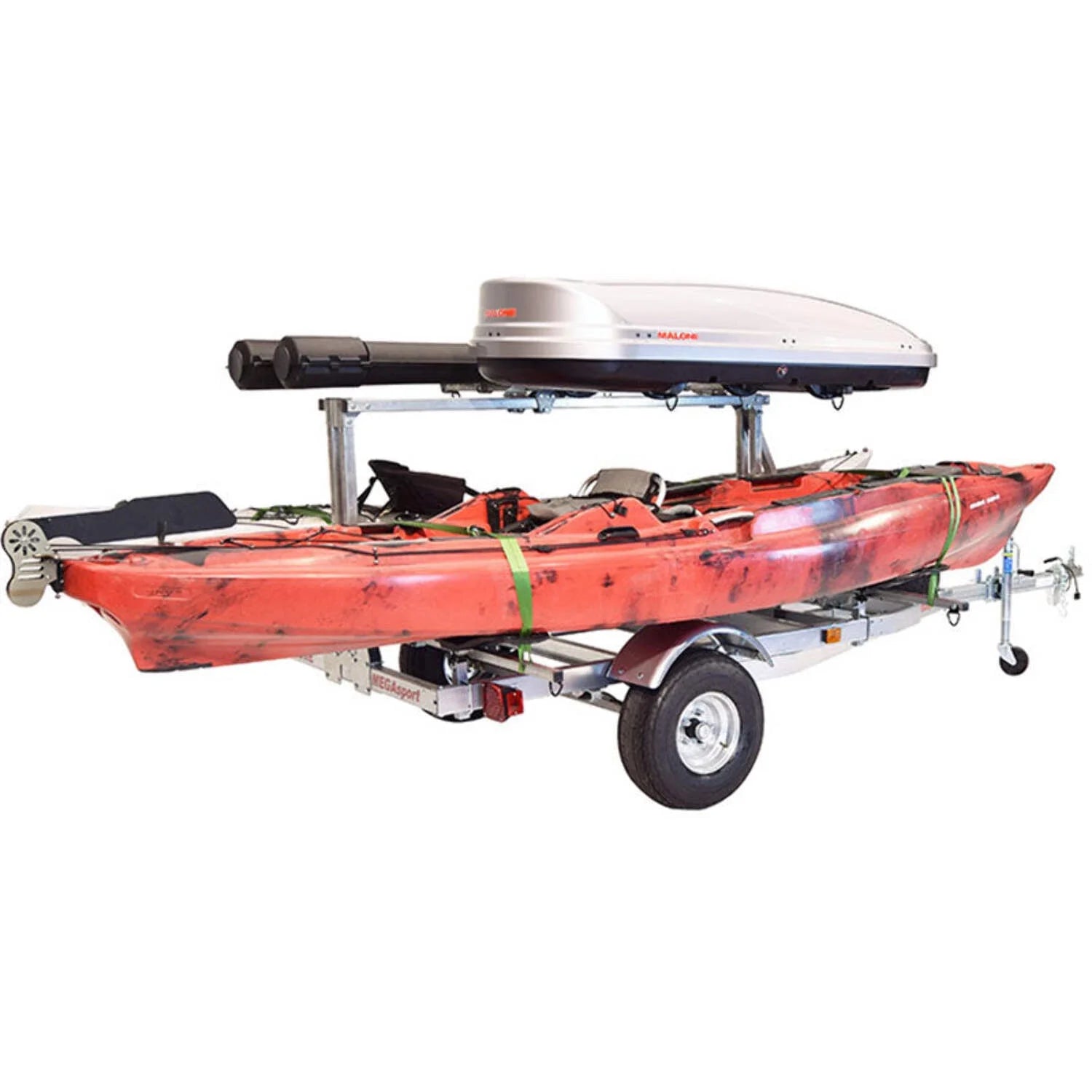 Malone Megasport Low Bed Trailer Package(Tier, Spare, 2 Sets Megawings, Cargo Box, 2 Rod Tubes)