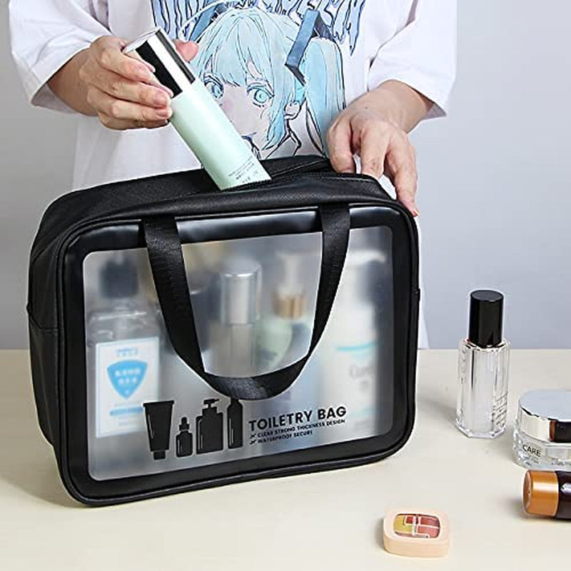 Toiletry Bag  3 PCS Clear Travel Toiletries Bag Wash Bag Translucent PVC Waterproof Makeup Bag with Zipper Toiletry Bags for Women Men(Black)