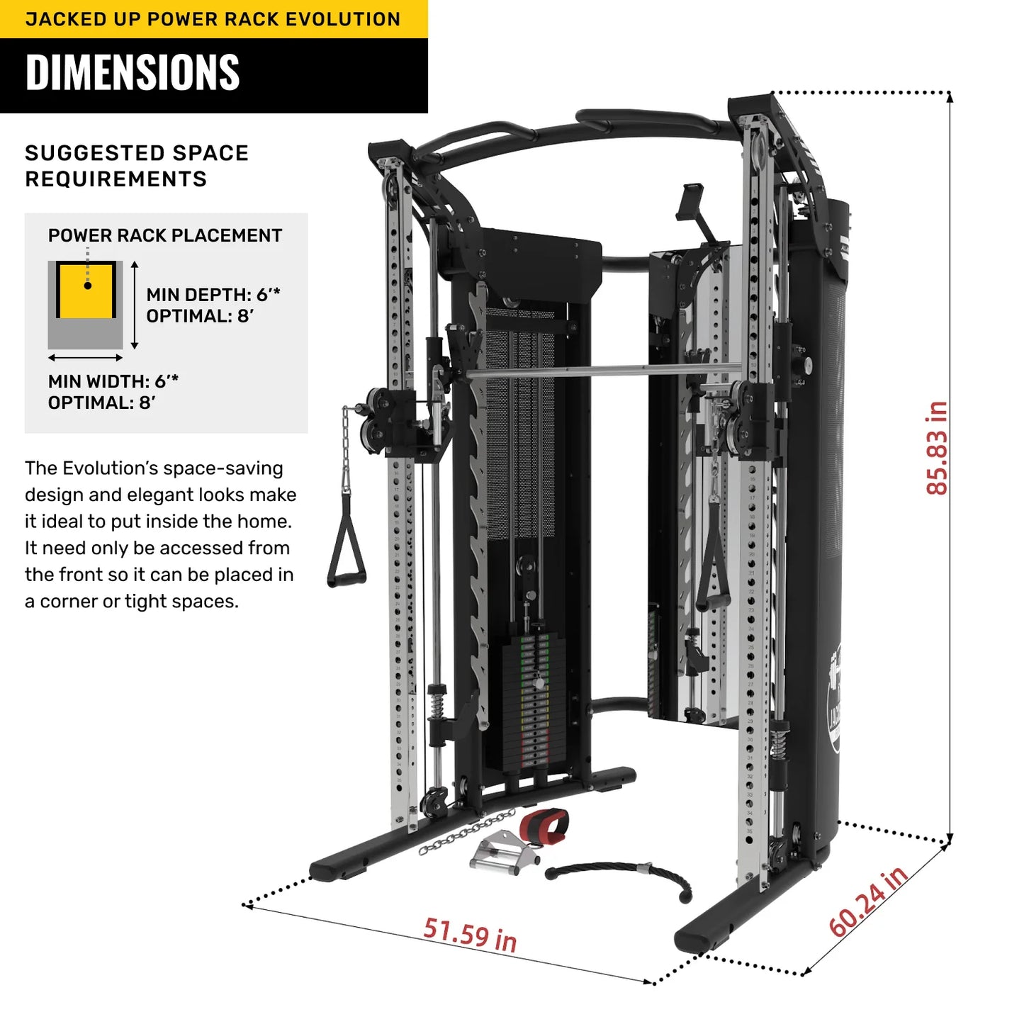 Jacked up Power Rack EVOLUTION All-Inclusive Functional Trainer Cable Crossover Cage Home Gym W/ Smith Machine