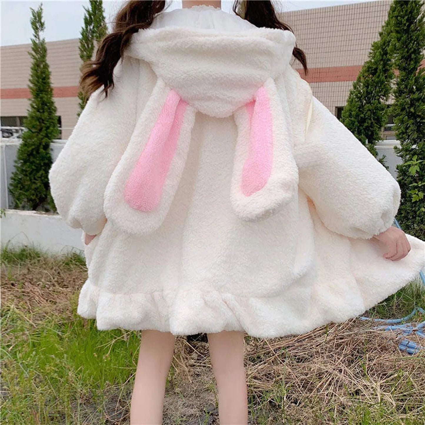 Women Zip-up Hoodies Rabbit Ears Hooded Kawaii Hoodies Large Size Lolita Cute Sweet Girls Warm Winter Harajuku Sweatshirt