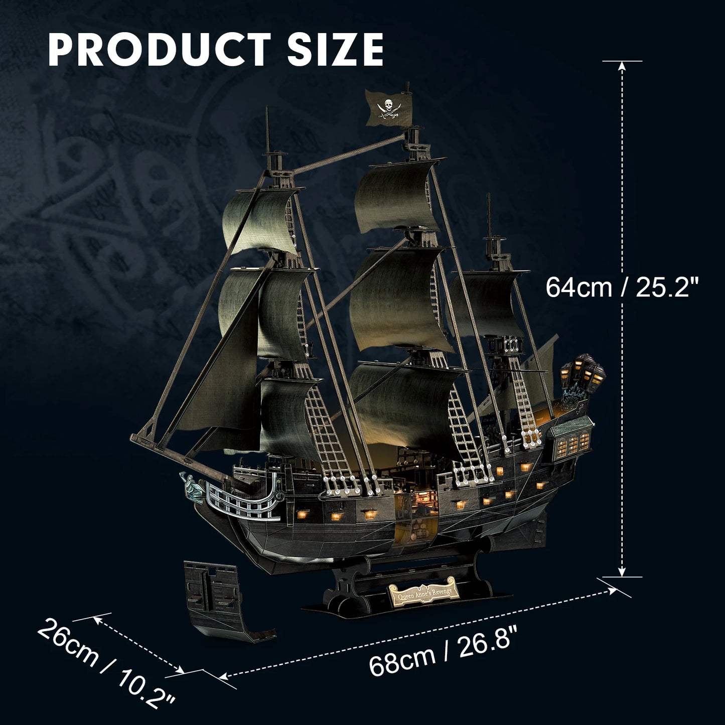 CubicFun 3D Puzzle for Adults LED Pirate Ship, Large Queen Anne's Revenge Desk Puzzles, DIY Model Building Kits Toys For Teens