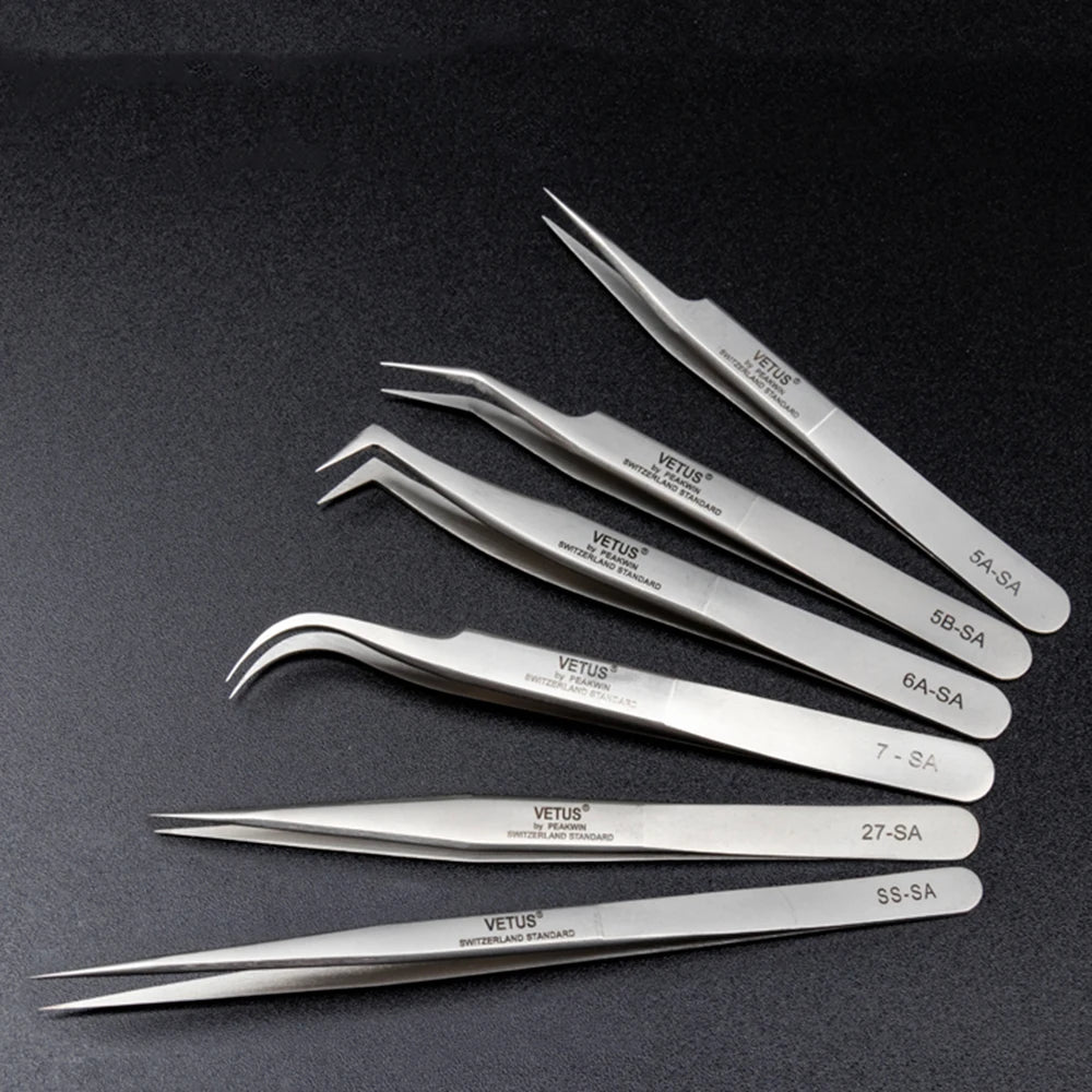 VETUS Stainless Steel Tweezers High Precision Set Eyelash Extension 3d Eyelashes Extensions Vetus Tweezer Tools Pincet