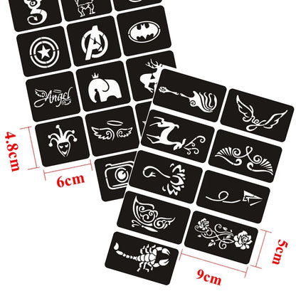 70pcs/5 Sheets Small Glitter Henna Tattoo Stencil for Woman Girl Kids Flower Butterfly Cartoon Airbrush Tattoo Drawing Template