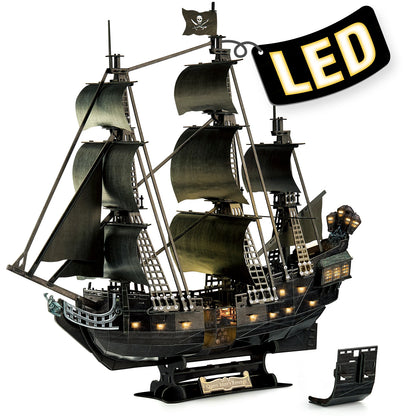 CubicFun 3D Puzzle for Adults LED Pirate Ship, Large Queen Anne's Revenge Desk Puzzles, DIY Model Building Kits Toys For Teens