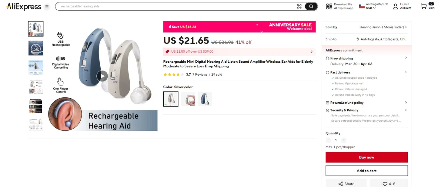 Rechargeable Hearing Aids Audifonos for Deafness/Elderly Adjustable Micro Wireless Mini Size Hearing Aid Ear Sound Amplifier
