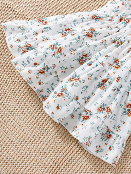 3pieces Four Seasons Leisure Travel Vacation Comfortable Denim Long Sleeve + Floral Dress Set With Halter Sweet Fashion