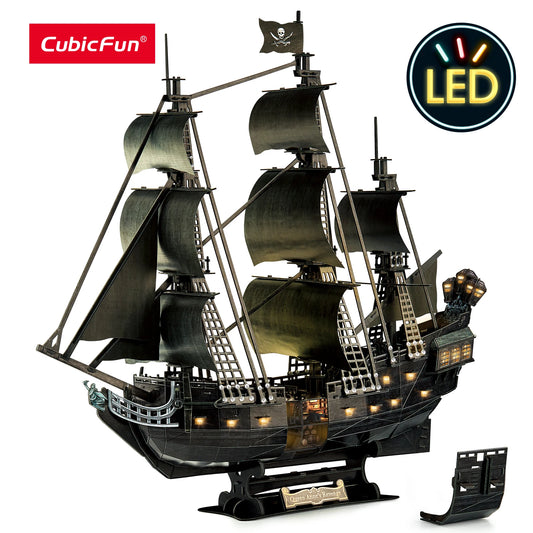 CubicFun 3D Puzzle for Adults LED Pirate Ship, Large Queen Anne's Revenge Desk Puzzles, DIY Model Building Kits Toys For Teens