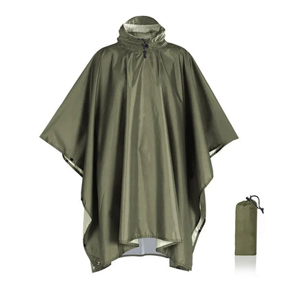 3 In 1 Outdoor Military Raincoat Hooded Sleeve Waterproof Rain Poncho Motorcycle Rain Cover Camping Hiking Travel Rainwear Tent