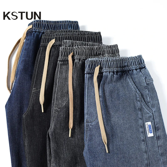 Jeans For Men Loose Fit Joggers Pants Oversize Baggy Pants Harem Wide Leg Elastic Waist Drawstring Male Denim Trousers Tapered