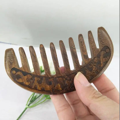 HBZGTLAD Pocket Wooden Comb Natural Gold Sandalwood Super Wide Tooth Wood Combs Double side engraved small hair combs