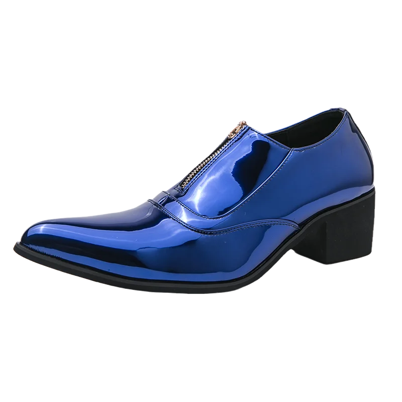 Luxury Brand Men's Chelsea Shoes Pointed Toe Dress Shoes Men's Banquet Blue Suit Shoes Red High-end Glossy Leather Shoes