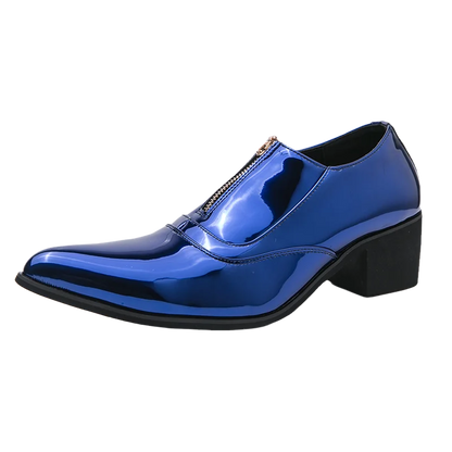 Luxury Brand Men's Chelsea Shoes Pointed Toe Dress Shoes Men's Banquet Blue Suit Shoes Red High-end Glossy Leather Shoes