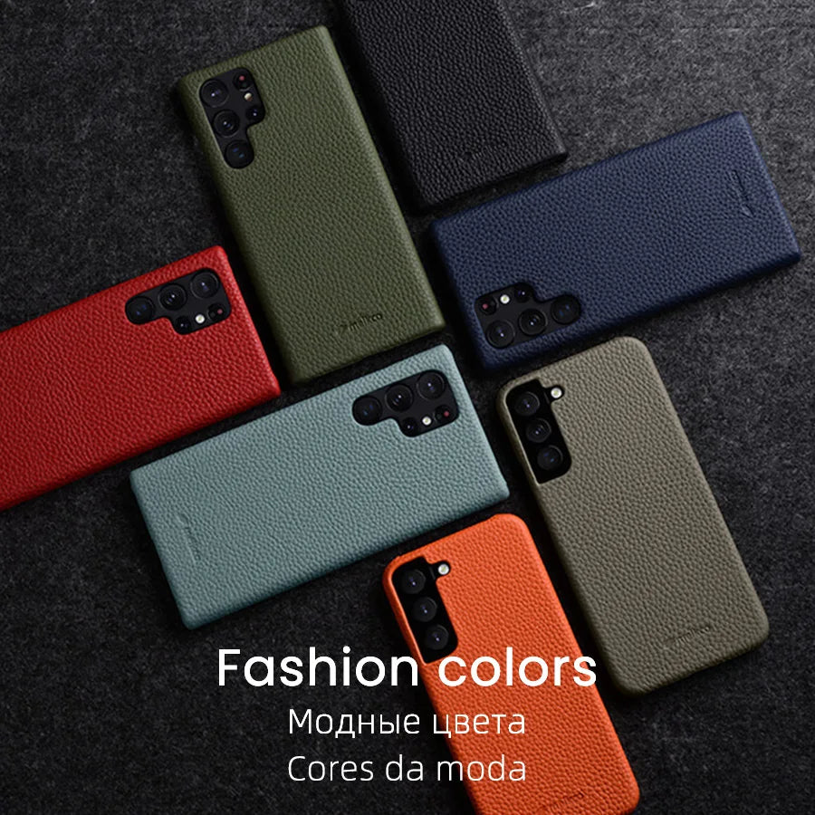 for Samsung Galaxy S23 S22 Ultra 21 Plus + 5G Cases Premium Genuine Leather Case luxury Fashion Cow Business Phone Cover