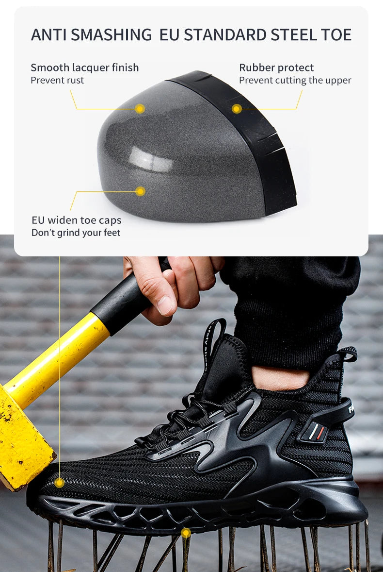 Security Boots for Men Work Sneakers Women Boots Breathable Steel Toe Shoes Safety Puncture-Proof Men Indestructible Boots