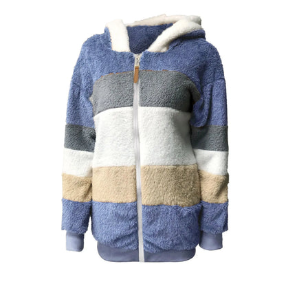 Winter Fleece Cardigan Jacket Warm Plush Panel Zipper Pocket Hooded Loose Coat Plus Size Thick Women Faux Fur Hoodies Outwear