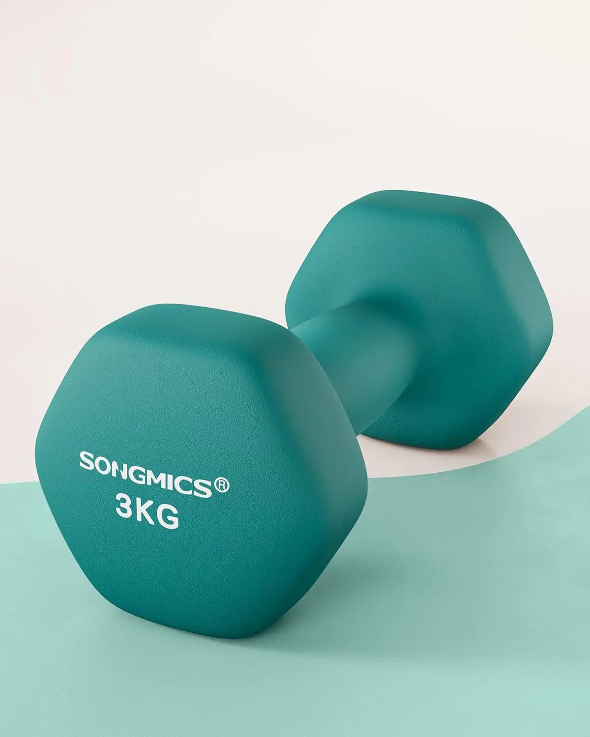 SONGMICS Dumbbells Set of 2 2 x 3kg Dumbbells Set Dumbbells Hexagon Neoprene Coating Strength Training