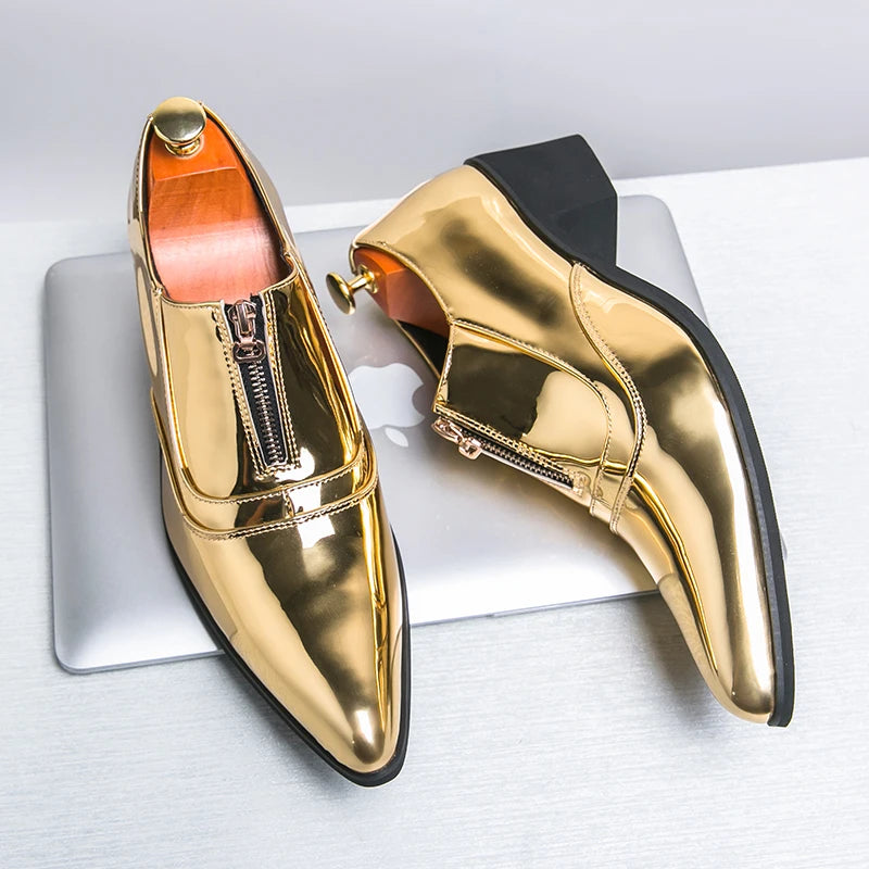 Luxury Brand Men's Chelsea Shoes Pointed Toe Dress Shoes Men's Banquet Blue Suit Shoes Red High-end Glossy Leather Shoes