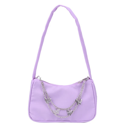 Stylish Butterfly Chain Shoulder Shopping Bags Women Small Pure Color Handbags Daily PU Leather Underarm Bags