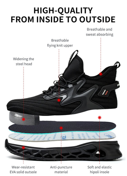 Security Boots for Men Work Sneakers Women Boots Breathable Steel Toe Shoes Safety Puncture-Proof Men Indestructible Boots