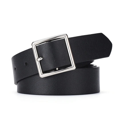 2023 Women'S Belt Soft Pu Leather Belt Square Buckle Pin Buckle Jeans Black Belt Chic Luxury Brand Fancy Vintage Strap Female