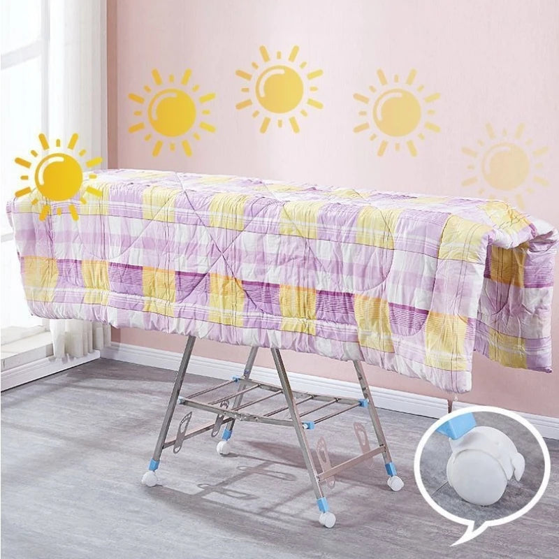 Stand Folding Clothes Drying Rack Stainless Steel Clothes Horse Space Saving Laundry Rack Comforter Clothing Racks with Wheels