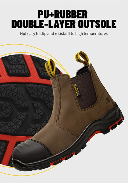 Luxury High-top Men's Safety Shoes Cowhide Boots  Lace Free Steel Toe Anti Impact Anti Puncture Wear Resistant Plus Size Shoes